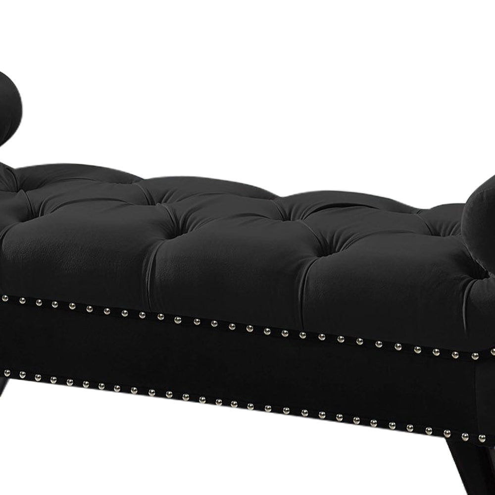 Sorren Black Velvet Arm Bench with 2 pillows