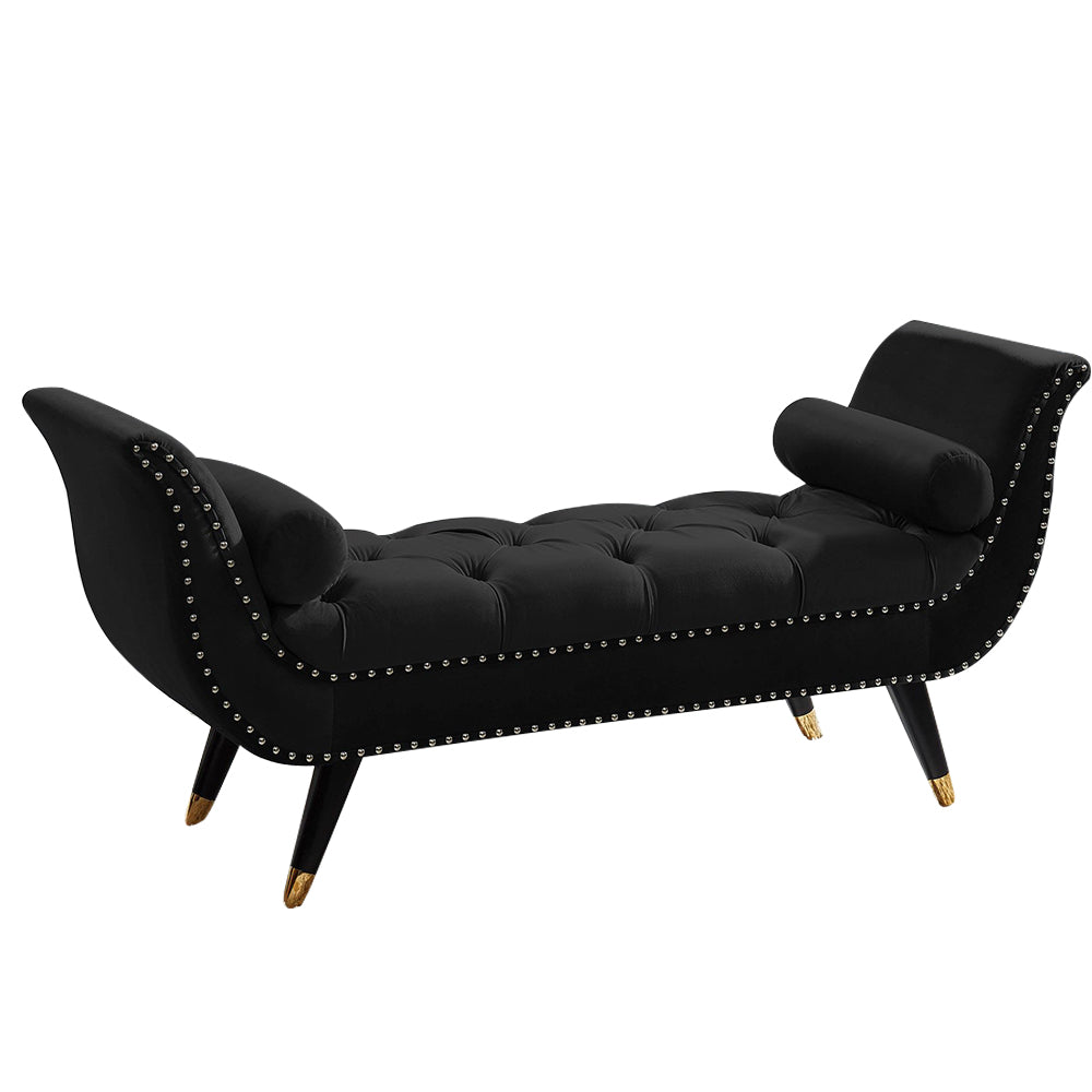 Sorren Black Velvet Arm Bench with 2 pillows