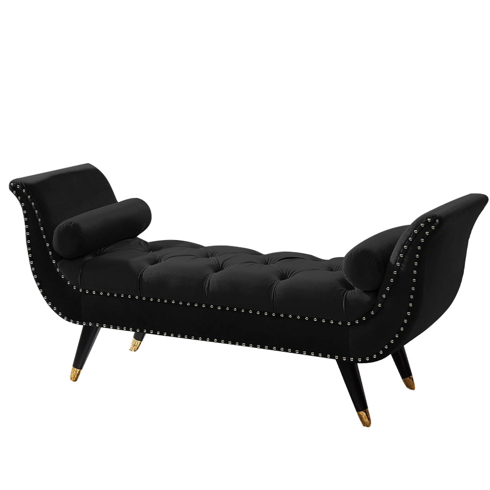 Sorren Black Velvet Arm Bench with 2 pillows