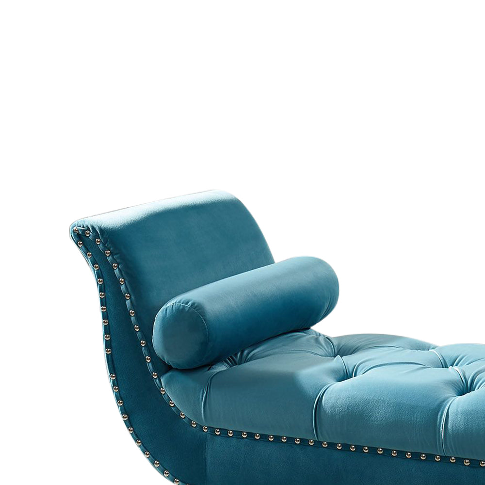 Sorren I Blue Velvet Arm Bench with 2 pillows