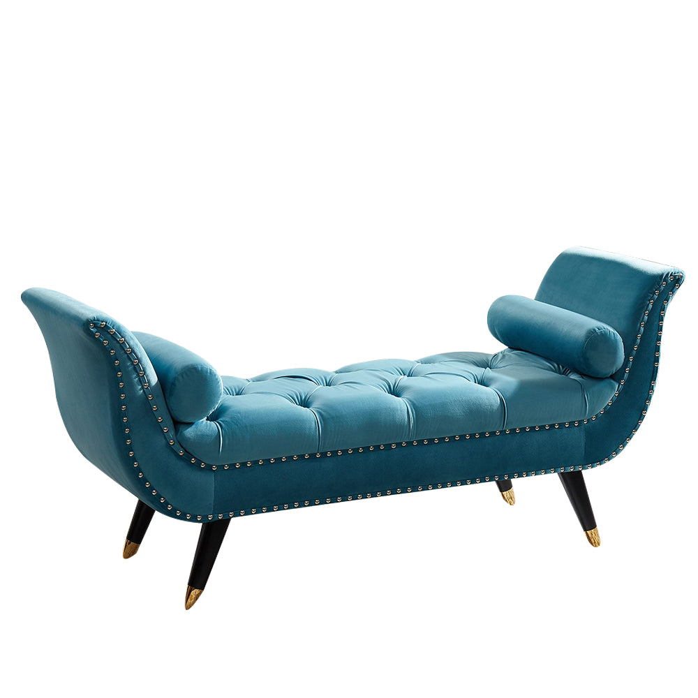 Sorren I Blue Velvet Arm Bench with 2 pillows