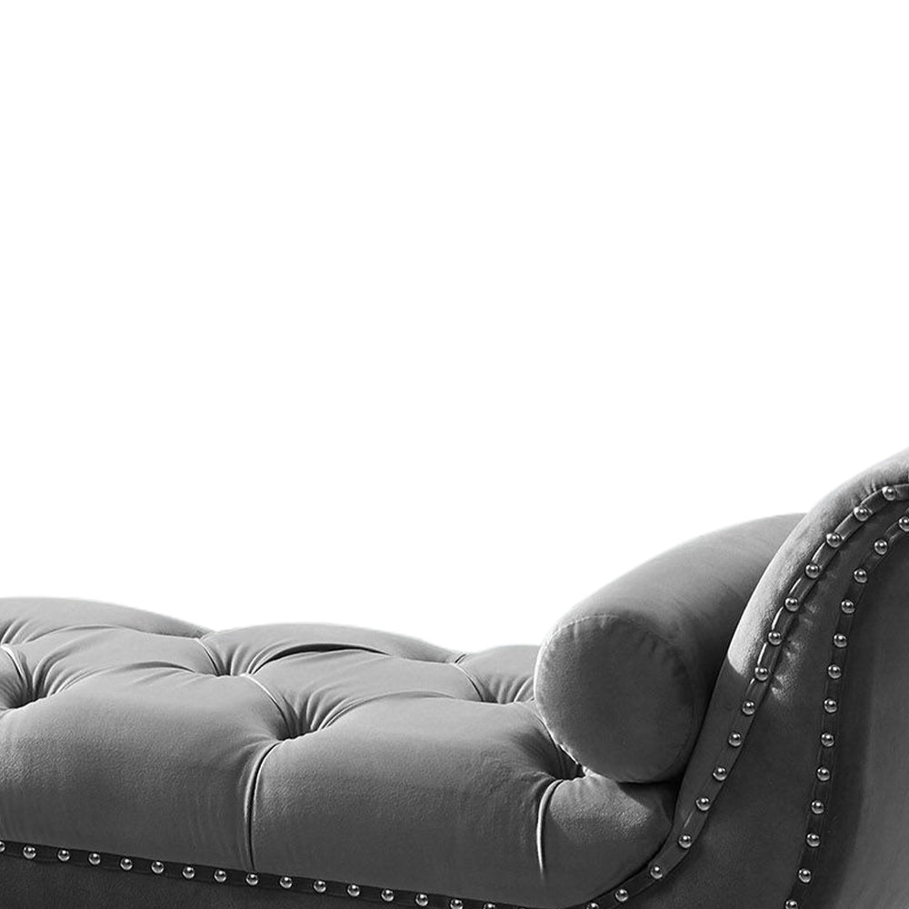 Sorren II Gray Velvet Arm Bench with 2 pillows