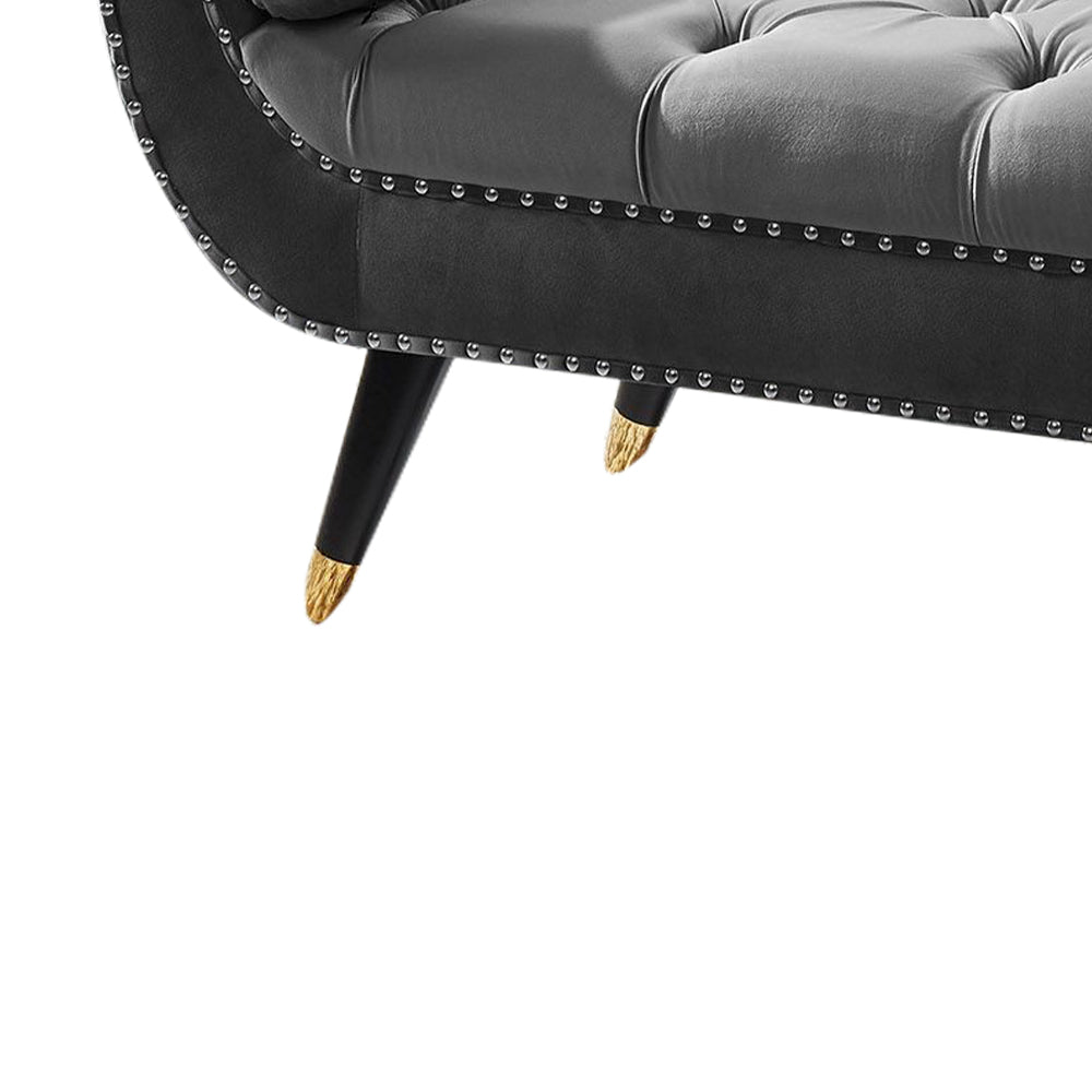 Sorren II Gray Velvet Arm Bench with 2 pillows