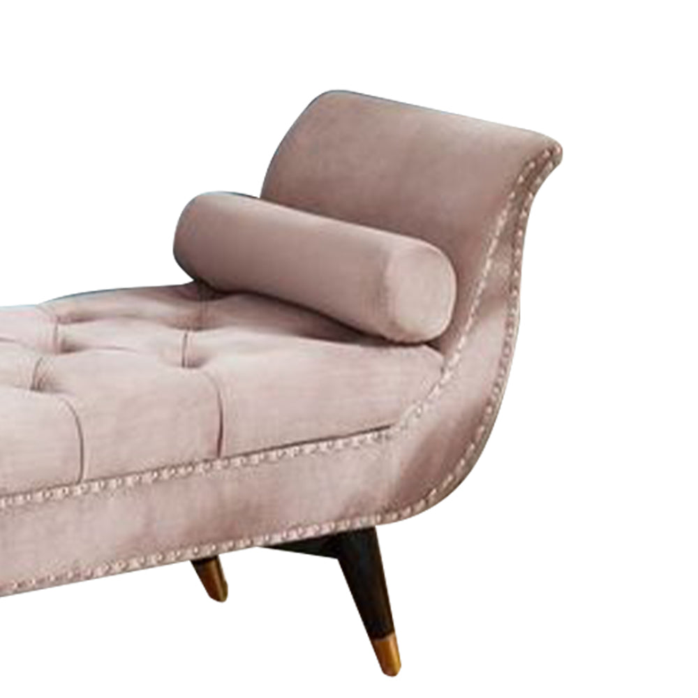 Sorren III Pink Velvet Arm Bench with 2 pillows