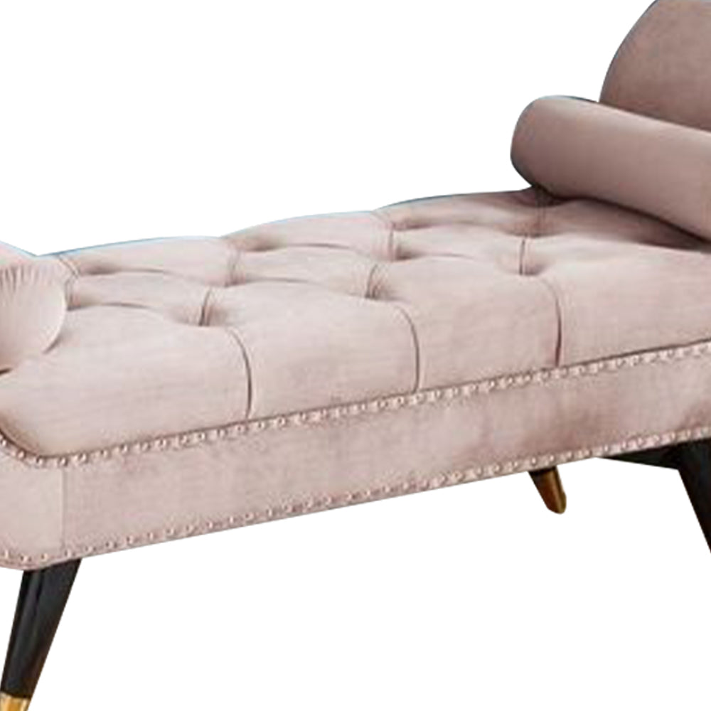 Sorren III Pink Velvet Arm Bench with 2 pillows