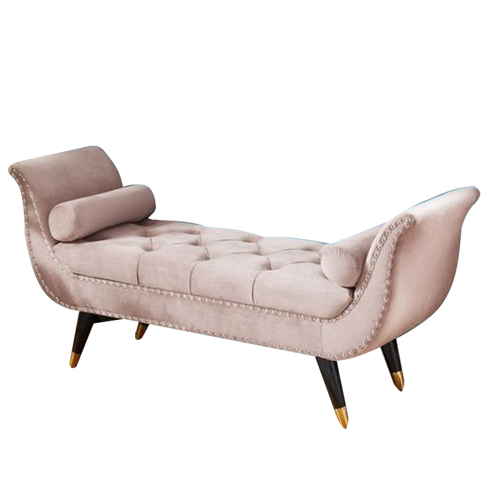 Sorren III Pink Velvet Arm Bench with 2 pillows