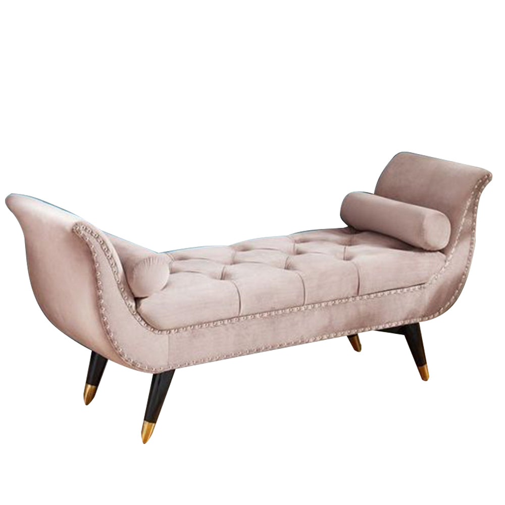 Sorren III Pink Velvet Arm Bench with 2 pillows