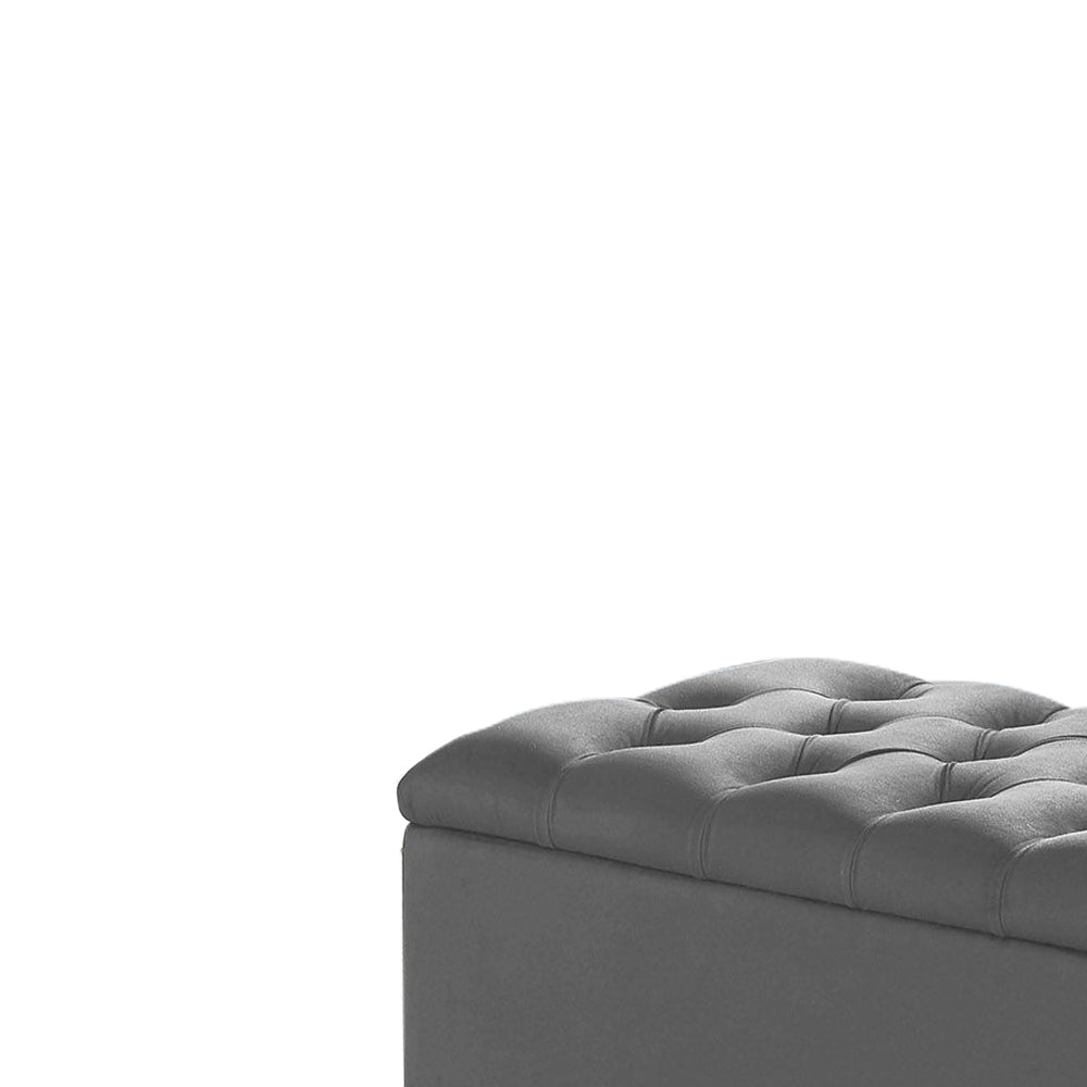 Thedoree II Gray Velvet Storage Bench with metal legs
