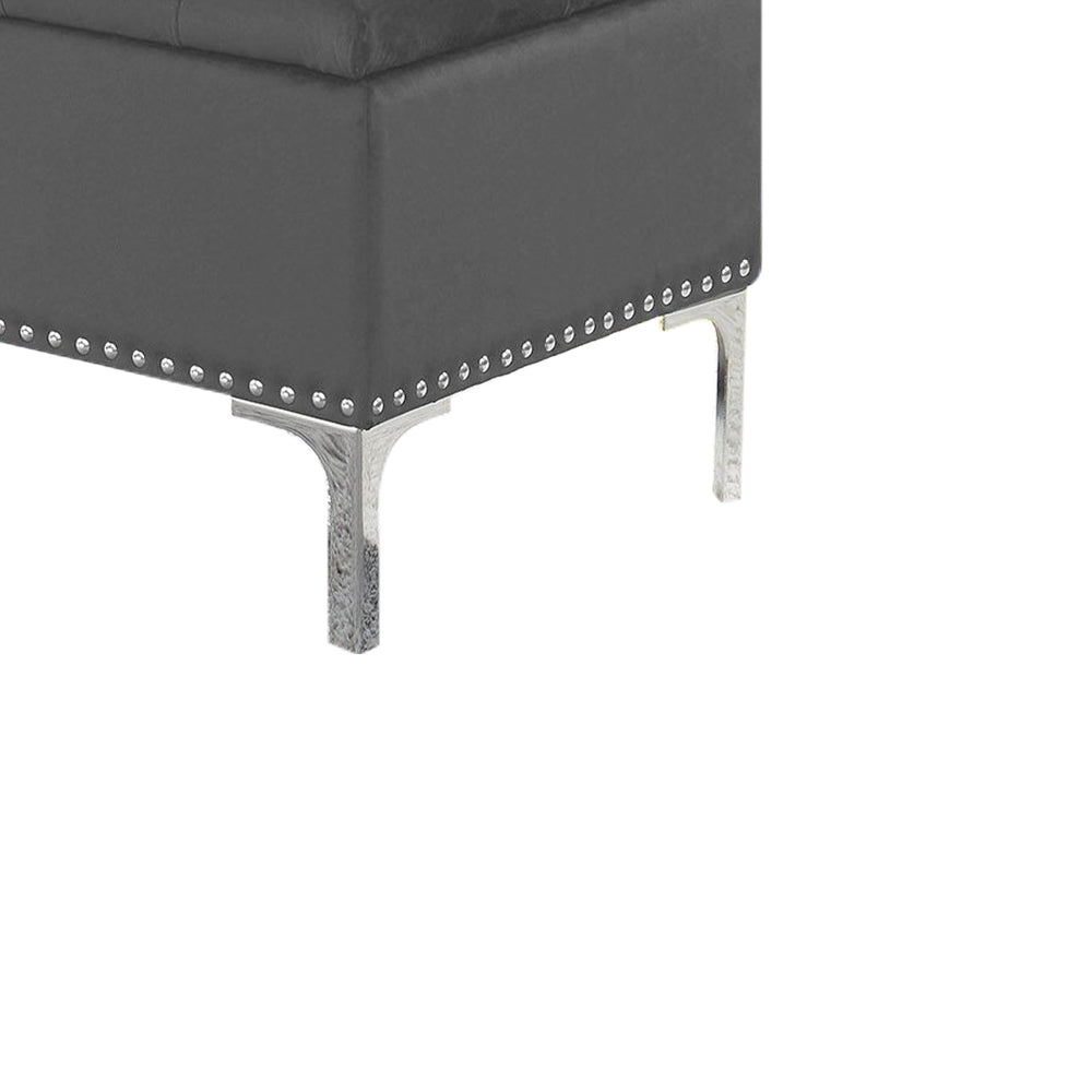 Thedoree II Gray Velvet Storage Bench with metal legs