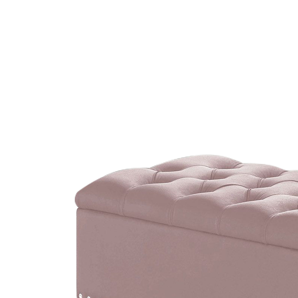 Thedoree III Pink Velvet Storage Bench with metal legs