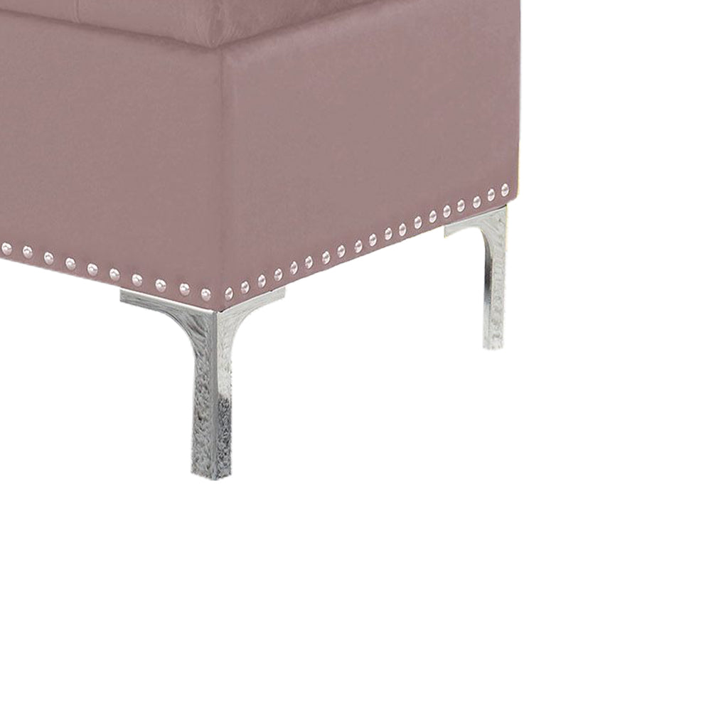 Thedoree III Pink Velvet Storage Bench with metal legs