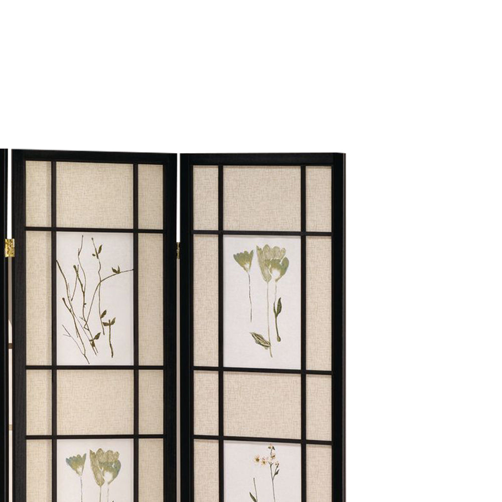 Coen Black 3 panel shoji Screen with Floral Prints