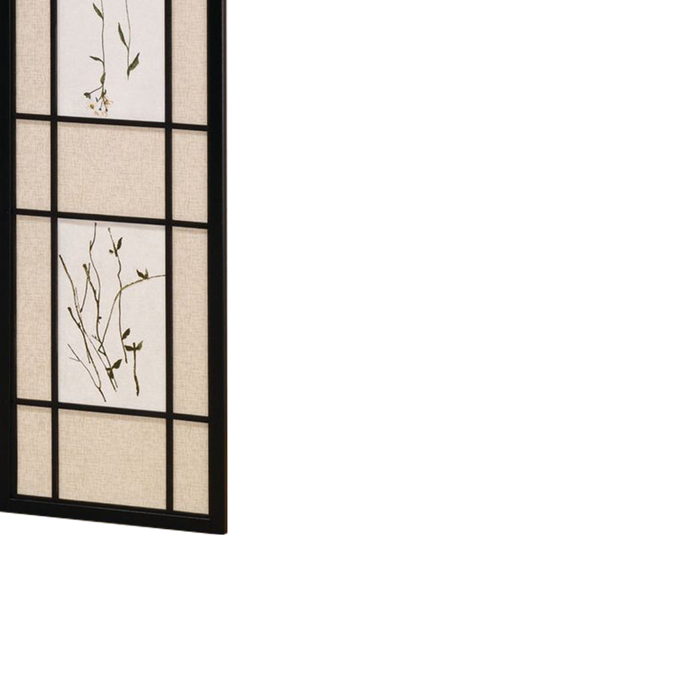 Coen Black 3 panel shoji Screen with Floral Prints