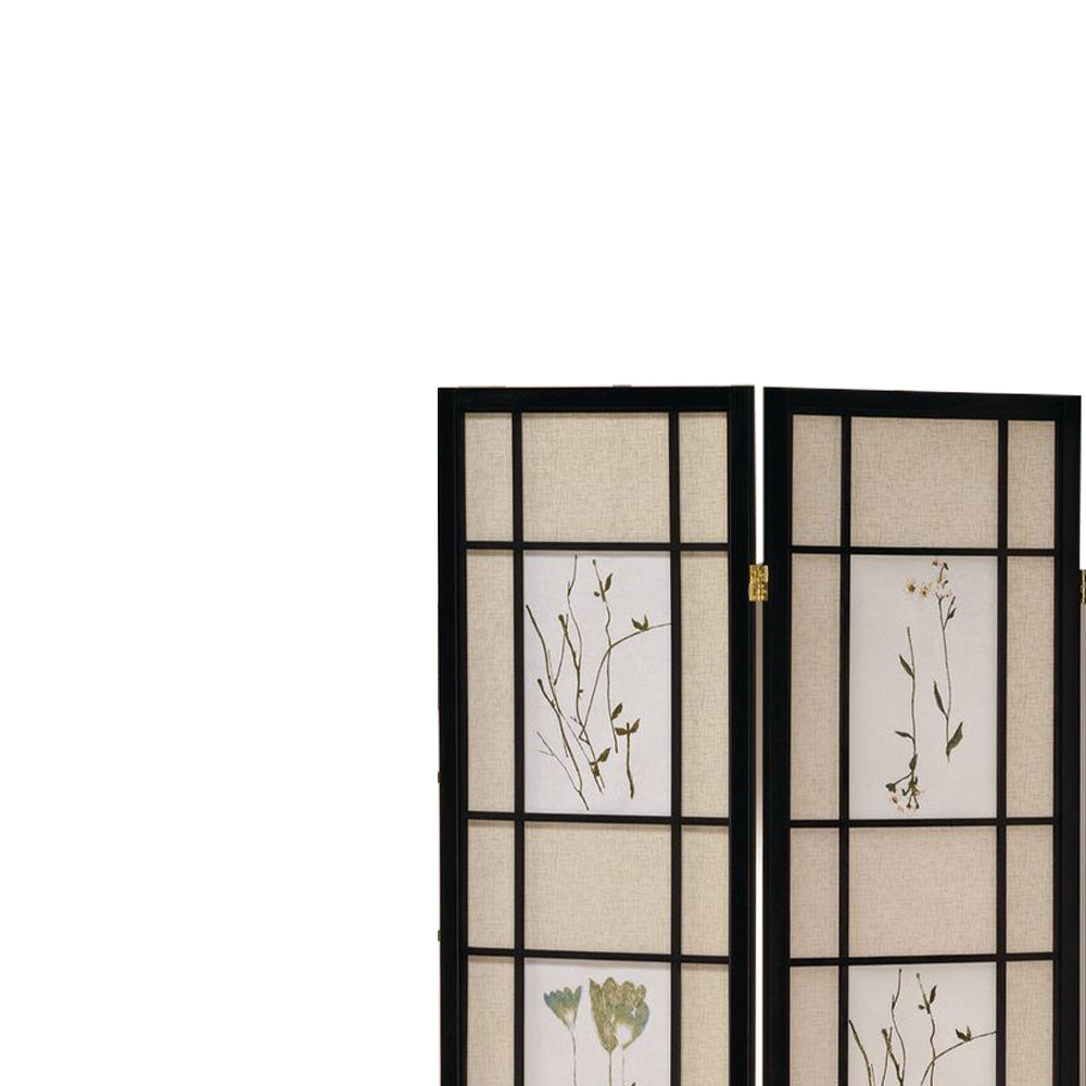 Coen I Black 4 panel shoji Screen with Floral Prints