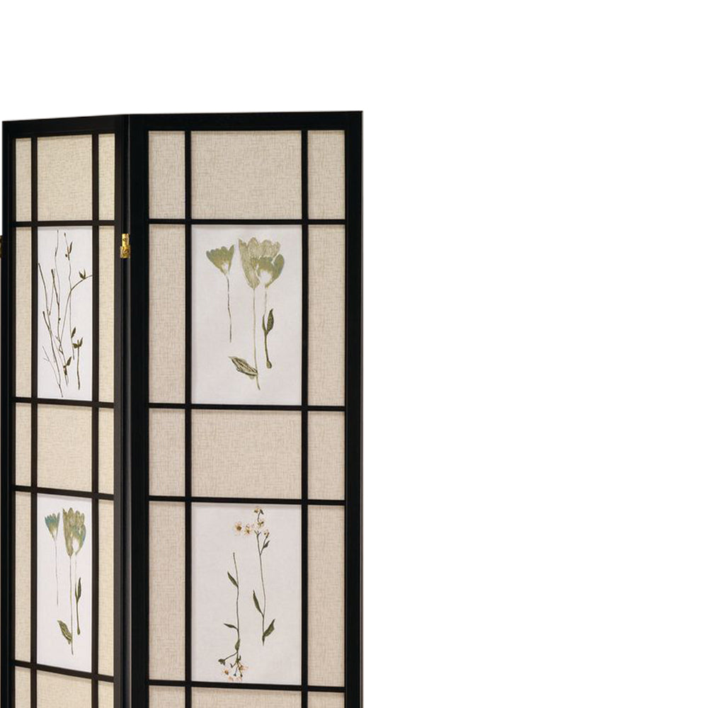 Coen I Black 4 panel shoji Screen with Floral Prints