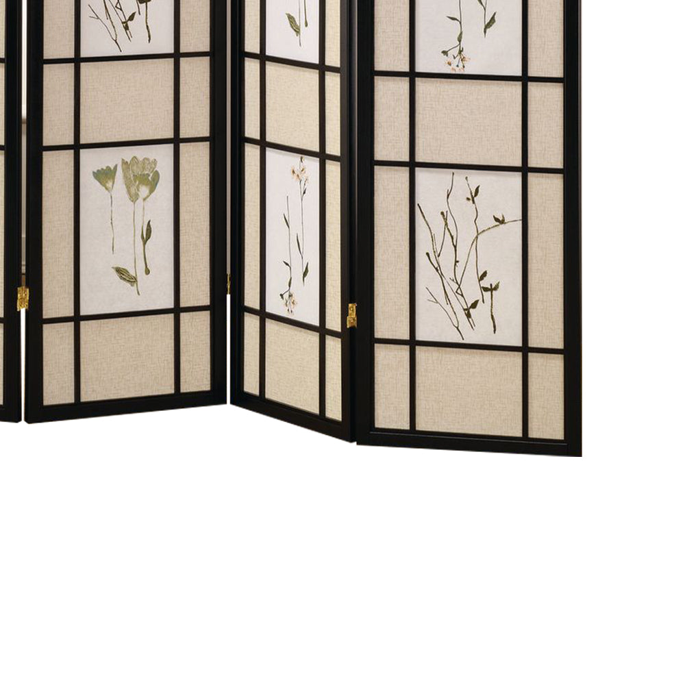 Coen I Black 4 panel shoji Screen with Floral Prints