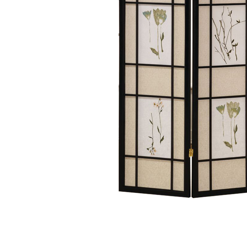 Coen I Black 4 panel shoji Screen with Floral Prints