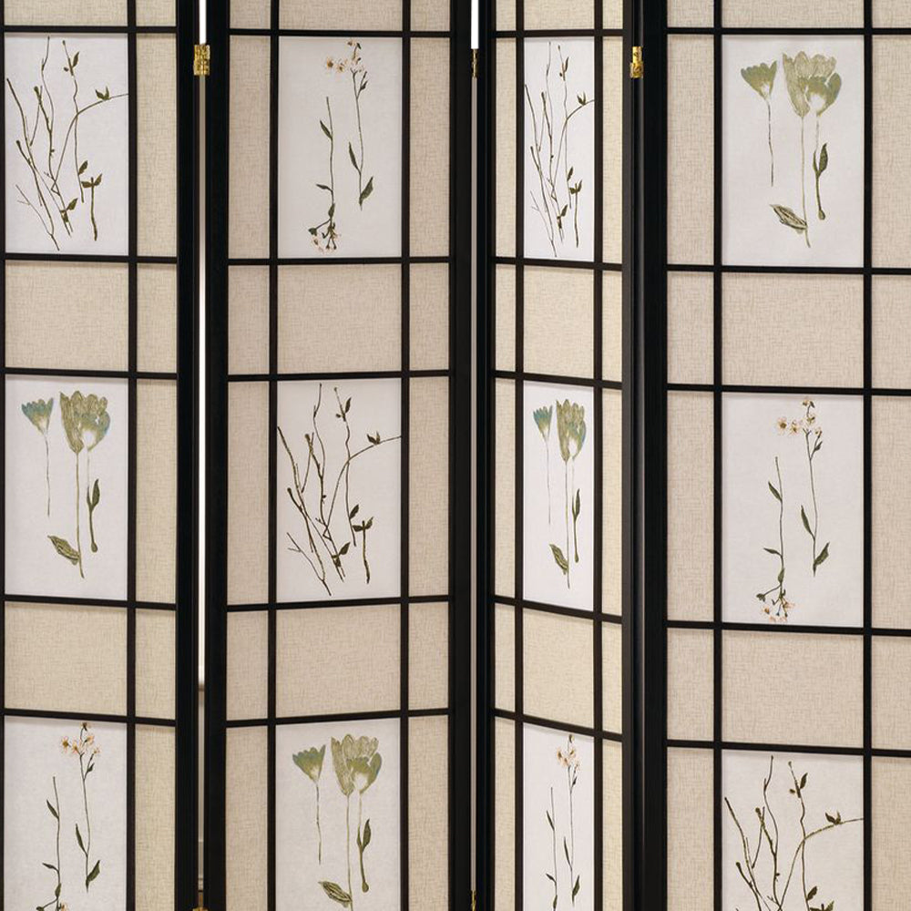 Coen I Black 4 panel shoji Screen with Floral Prints