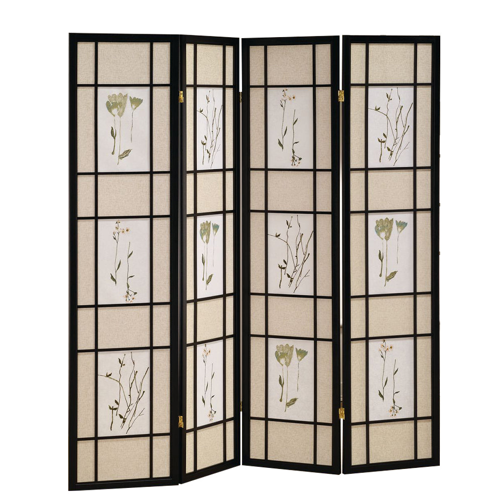 Coen I Black 4 panel shoji Screen with Floral Prints