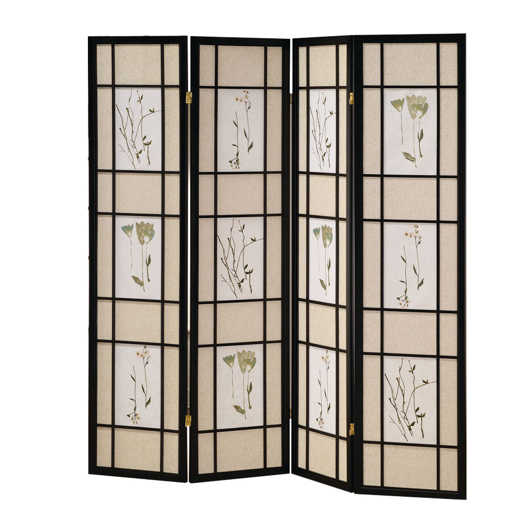 Coen I Black 4 panel shoji Screen with Floral Prints