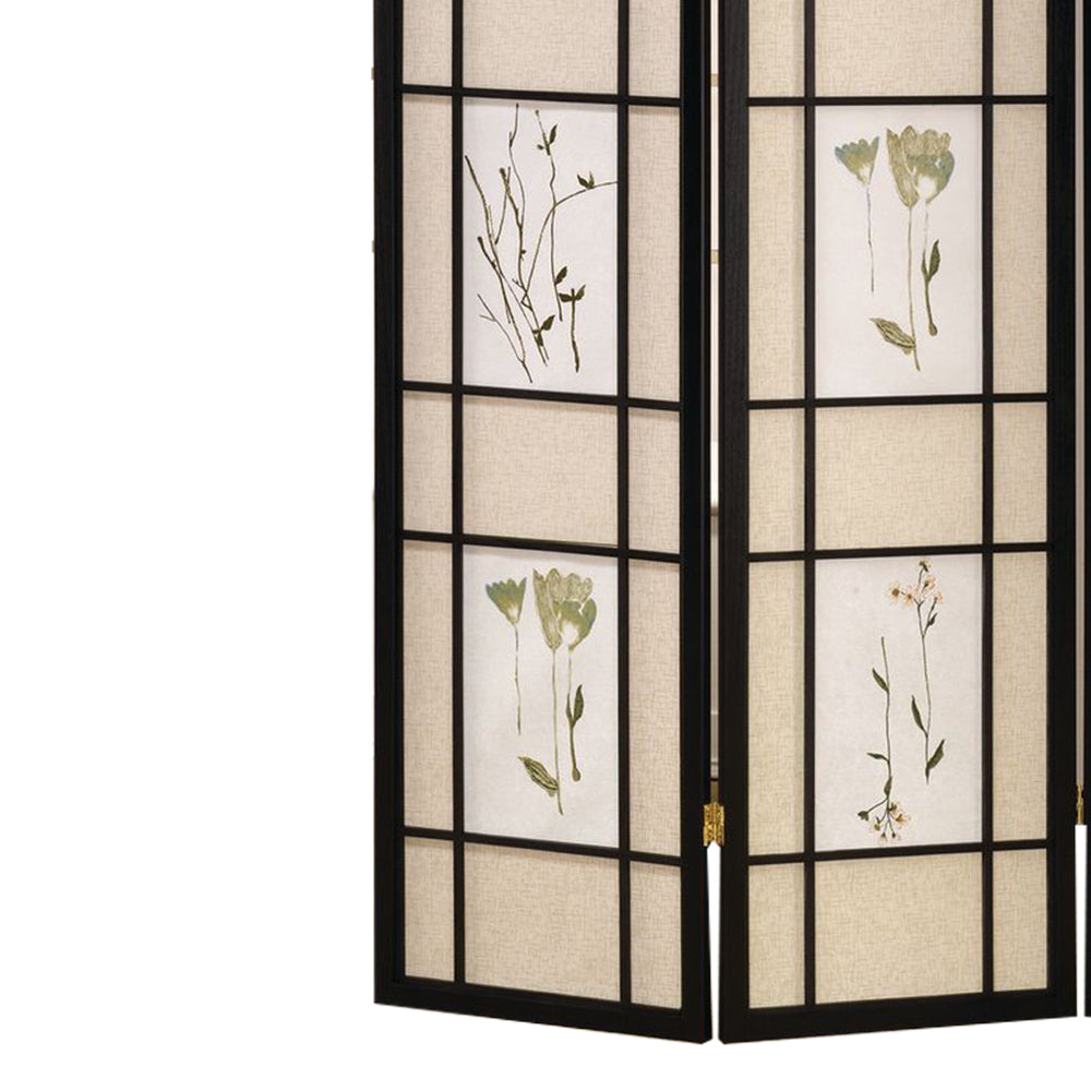 Coen Black 3 panel shoji Screen with Floral Prints