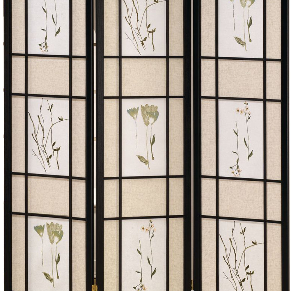 Coen Black 3 panel shoji Screen with Floral Prints
