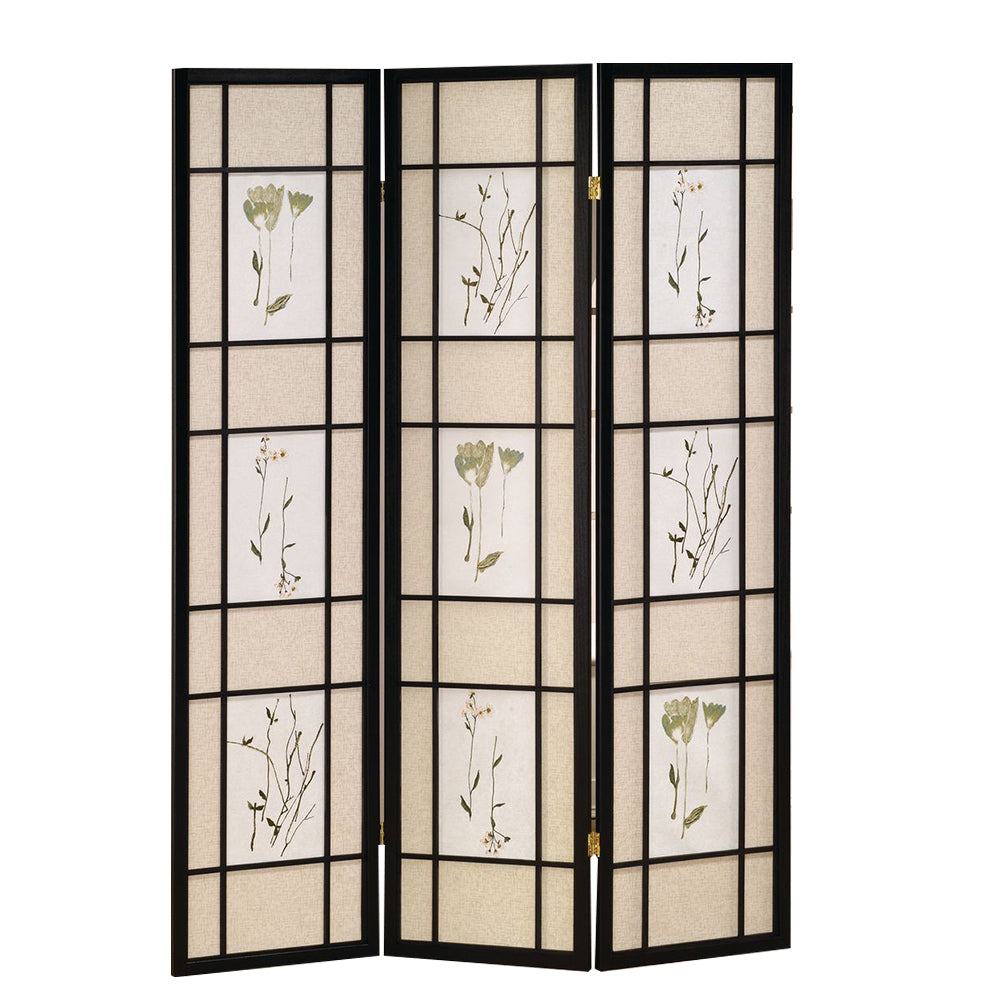Coen Black 3 panel shoji Screen with Floral Prints