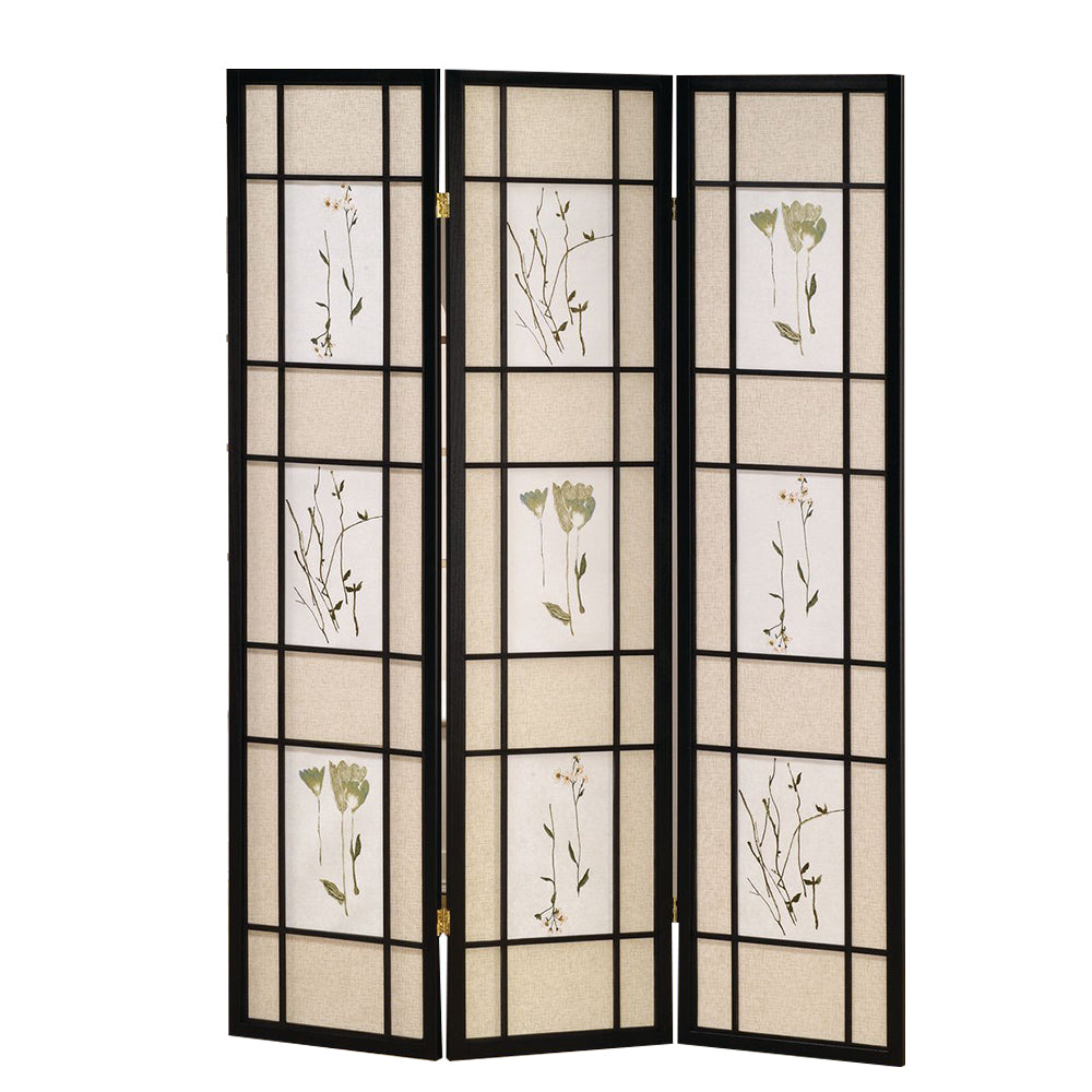 Coen Black 3 panel shoji Screen with Floral Prints