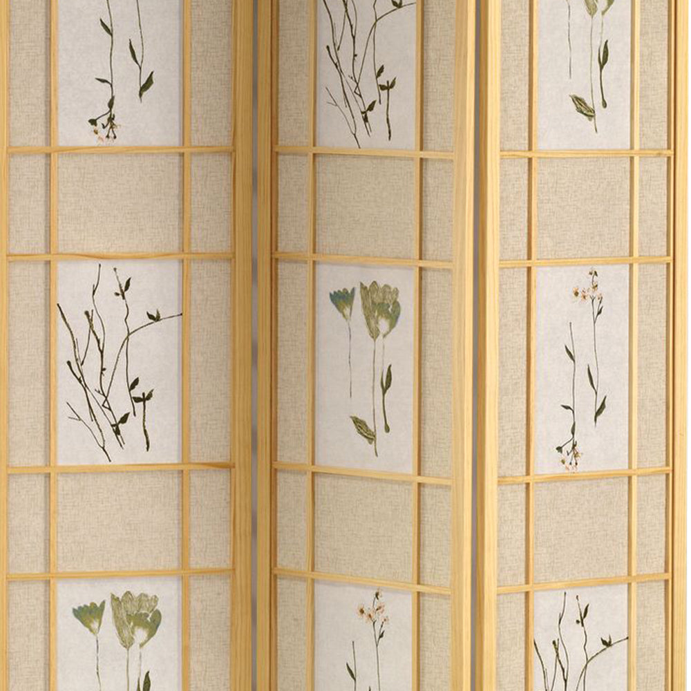 Wren Natural 3 panel shoji Screen with Floral Prints