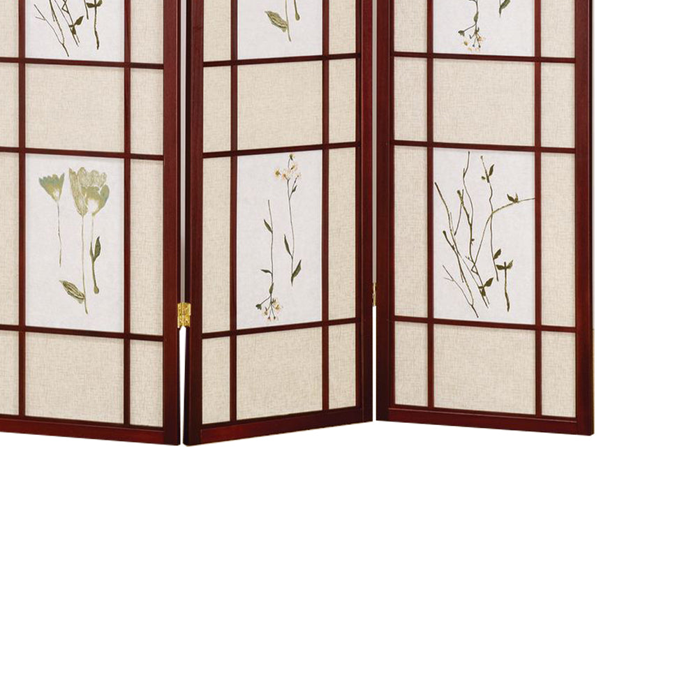 Ulises Cherry 3 panel shoji Screen with Floral Prints