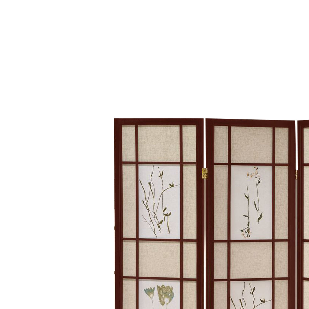 Ulises I Cherry 4 panel shoji Screen with Floral Prints