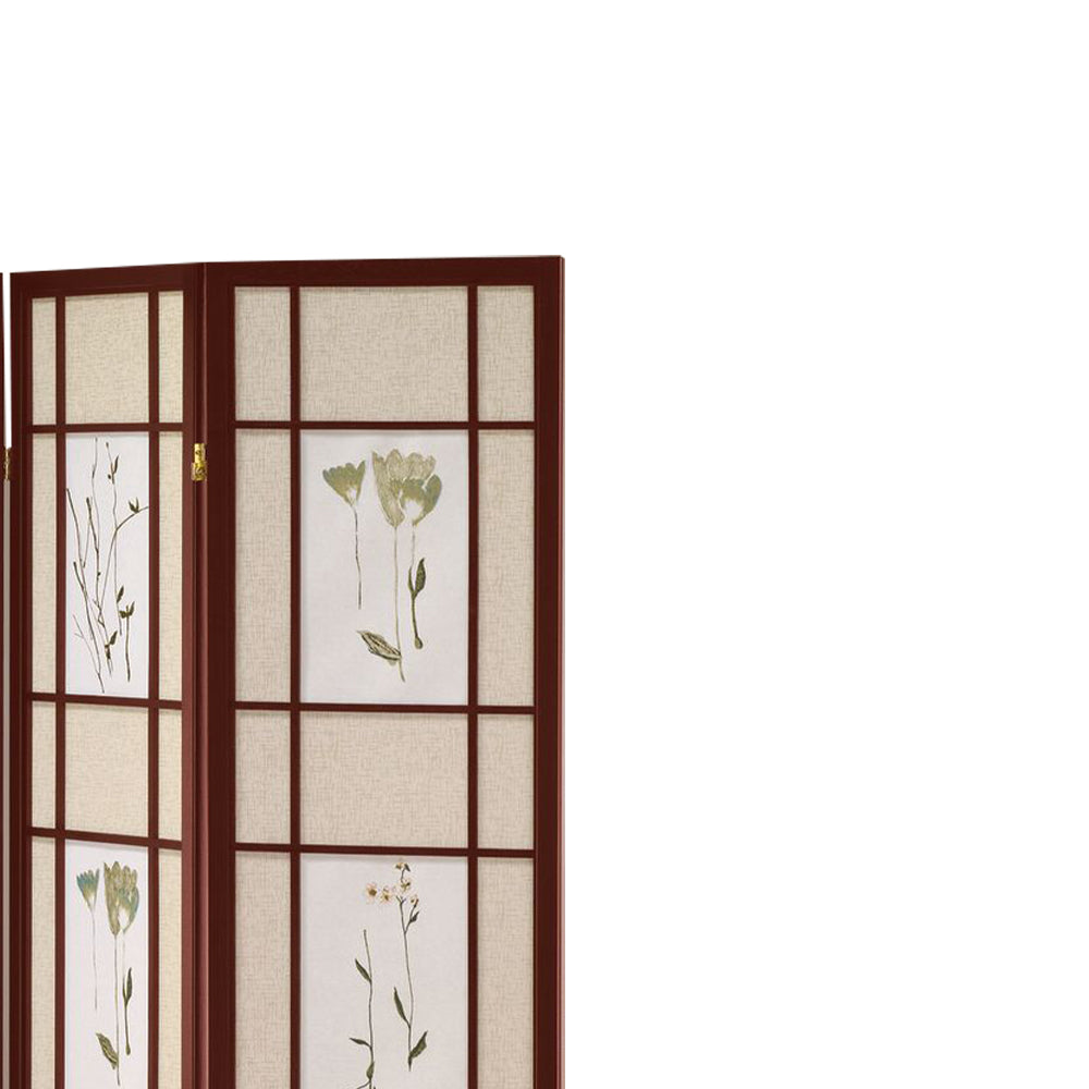 Ulises I Cherry 4 panel shoji Screen with Floral Prints