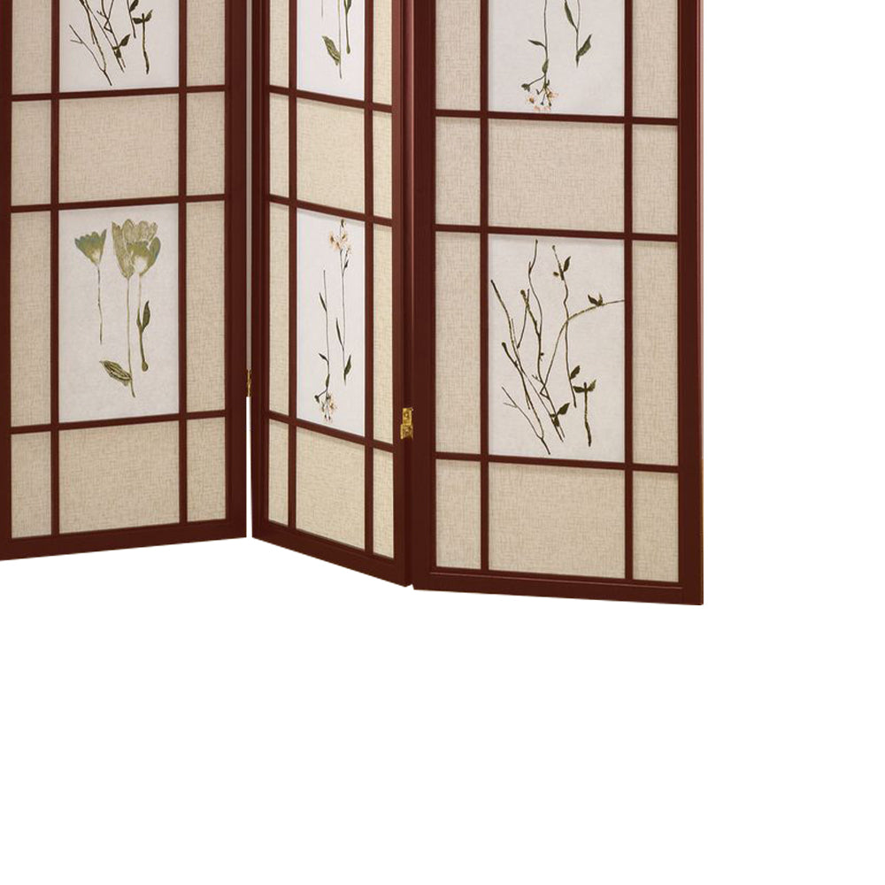 Ulises I Cherry 4 panel shoji Screen with Floral Prints