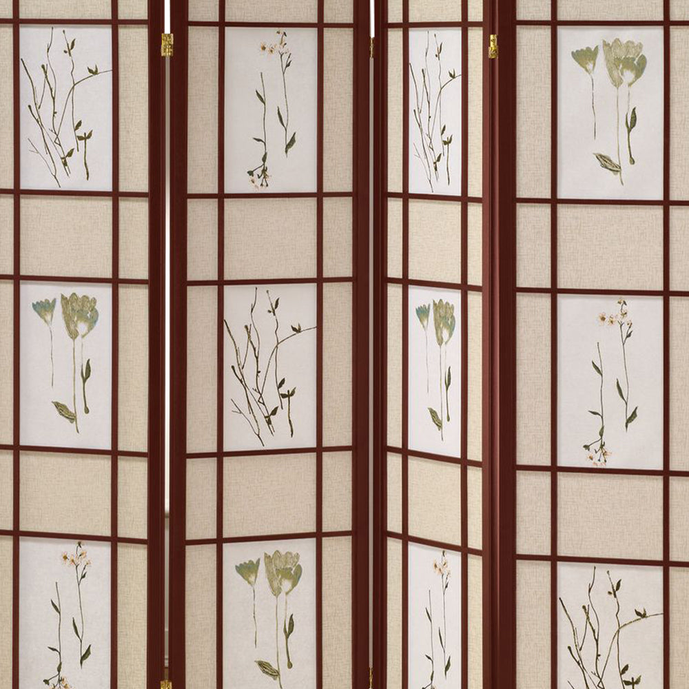 Ulises I Cherry 4 panel shoji Screen with Floral Prints