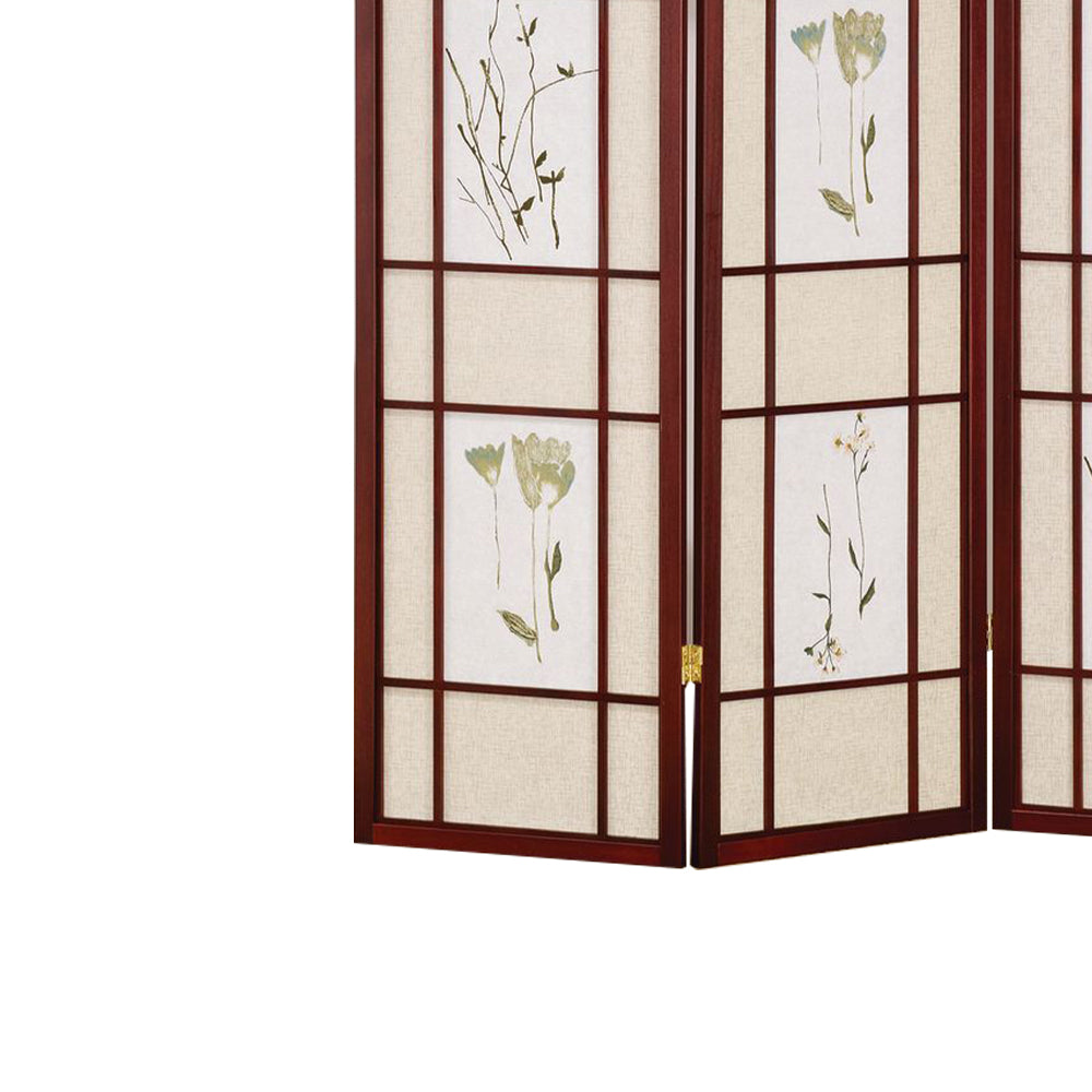 Ulises Cherry 3 panel shoji Screen with Floral Prints
