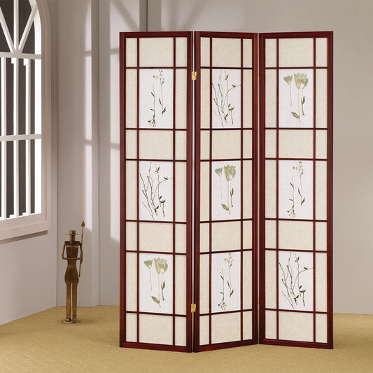 Ulises Cherry 3 panel shoji Screen with Floral Prints