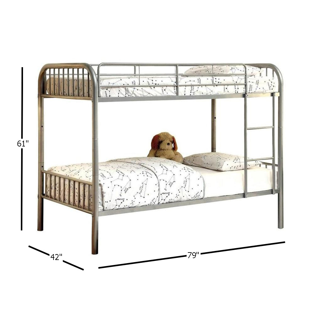 RAINBOW Metal Twin/Twin Bunk Bed in Silver finish