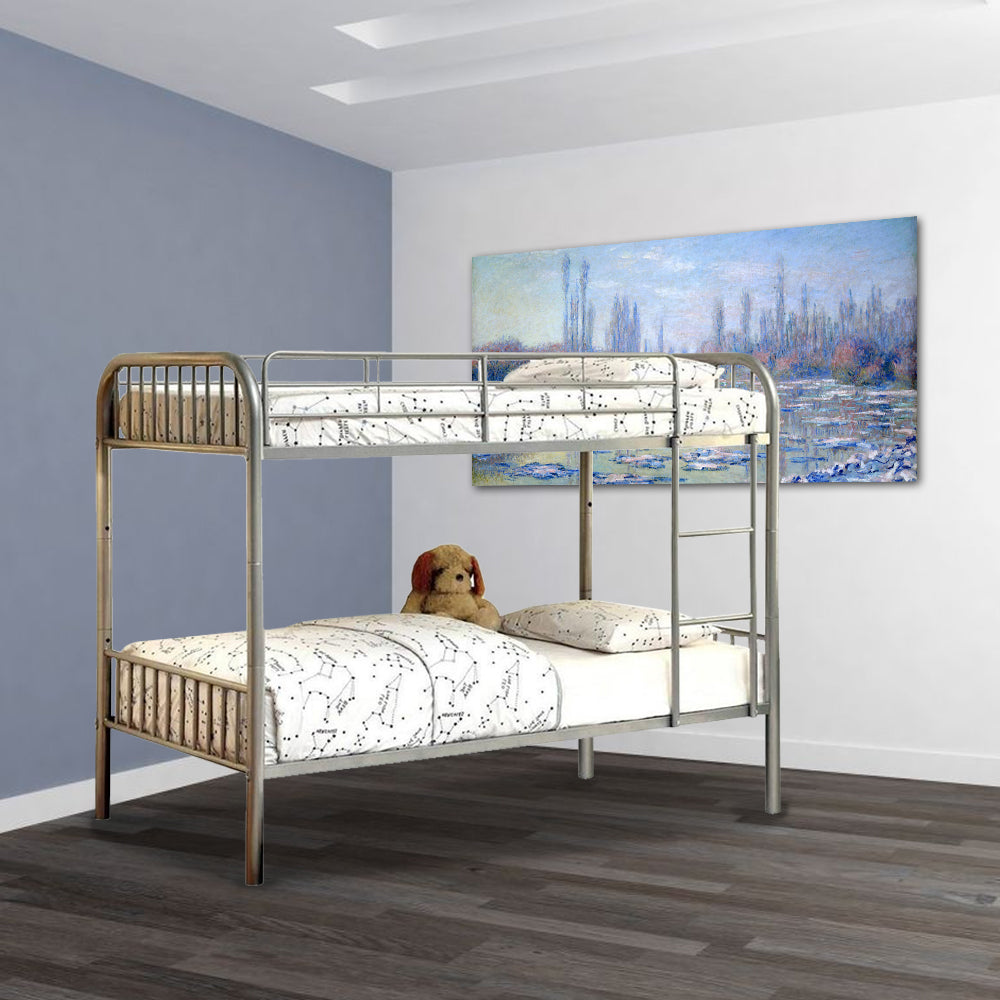 RAINBOW Metal Twin/Twin Bunk Bed in Silver finish