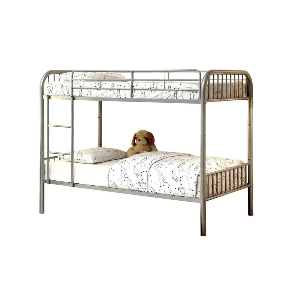 RAINBOW Metal Twin/Twin Bunk Bed in Silver finish