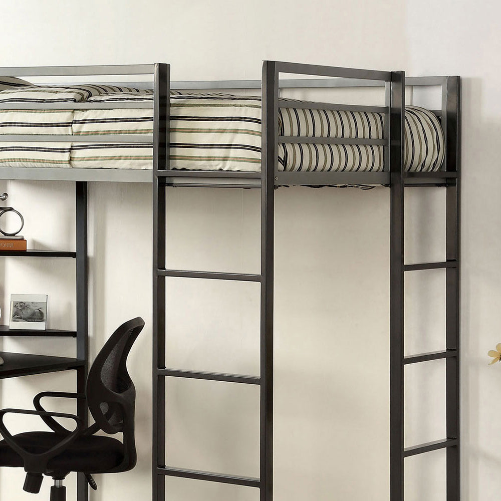 Sherman Twin Bed w/ Workstation in Silver/Gun Metal finish