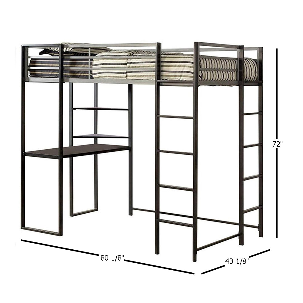 Sherman Twin Bed w/ Workstation in Silver/Gun Metal finish
