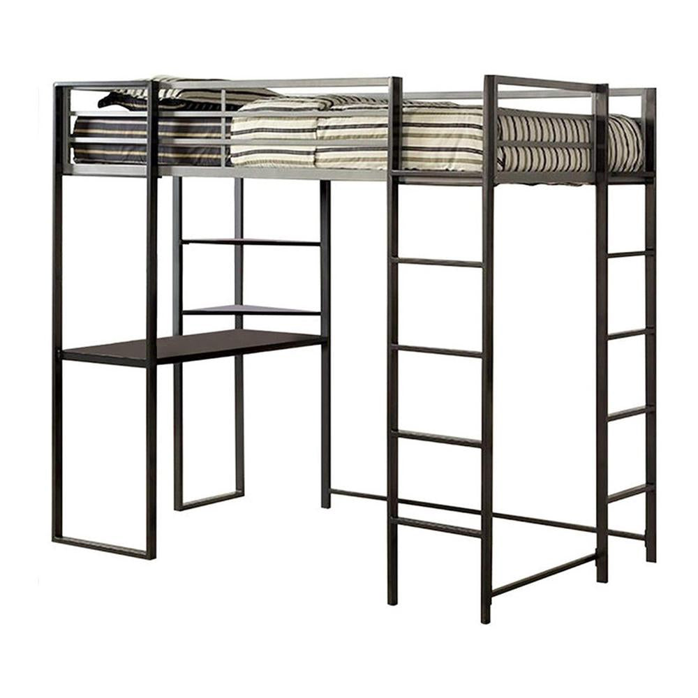 Sherman Twin Bed w/ Workstation in Silver/Gun Metal finish