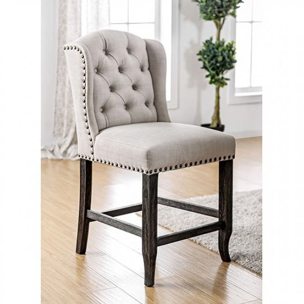 SANIA III Counter Height Wingback Chair (2/CTN) in Antique Black/Beige finish