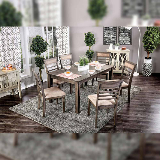 TAYLAH 7 Pc. Dining Table Set Weathered Gray/Beige