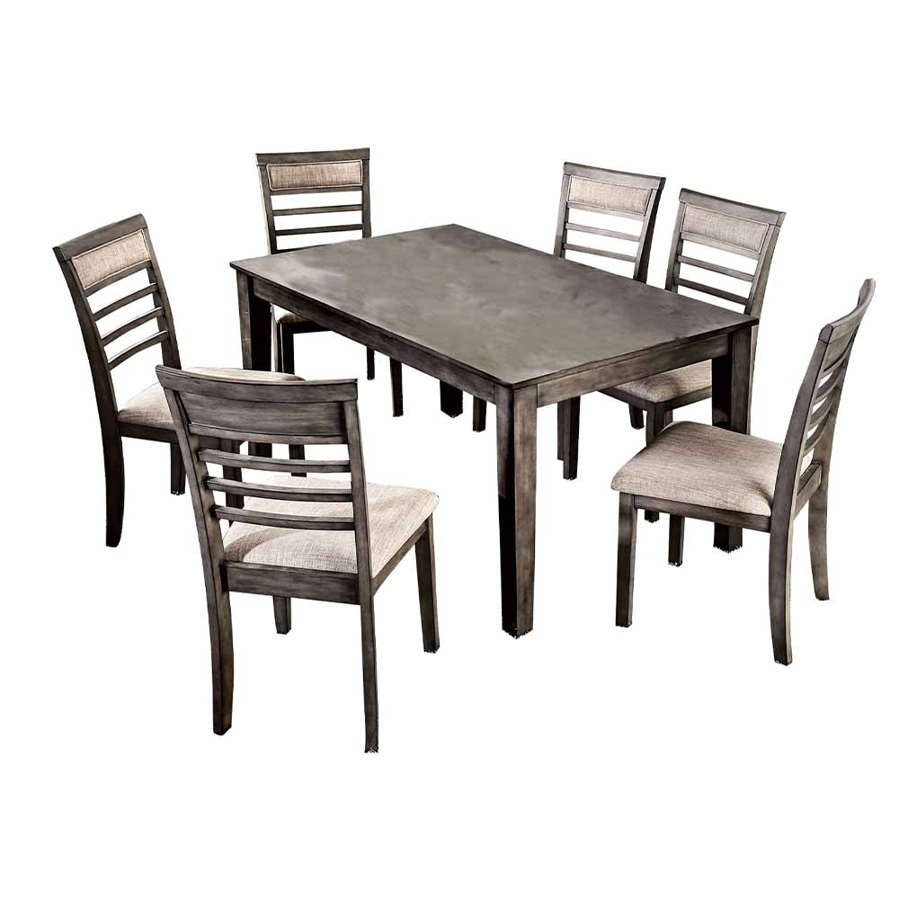 TAYLAH 7 Pc. Dining Table Set Weathered Gray/Beige