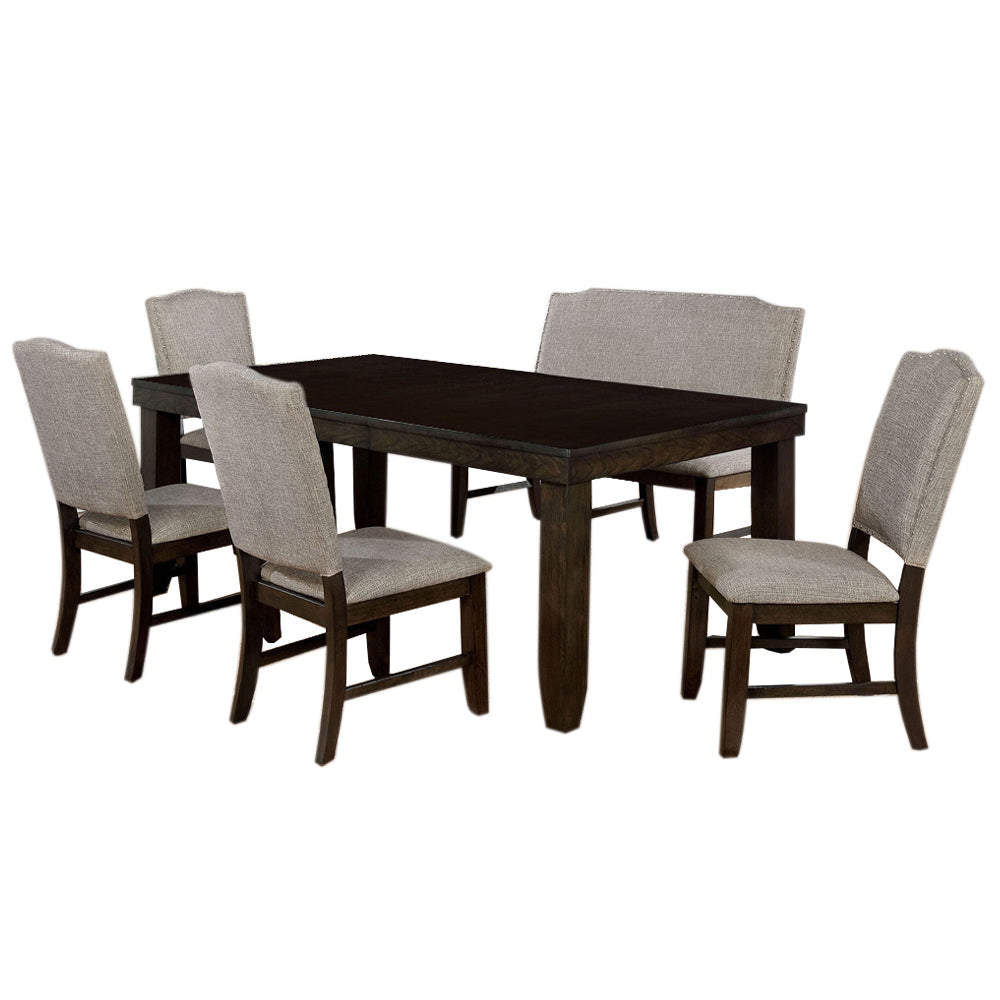 Teagan 6 Pc. Dining Table Set w/ Bench Dark Walnut