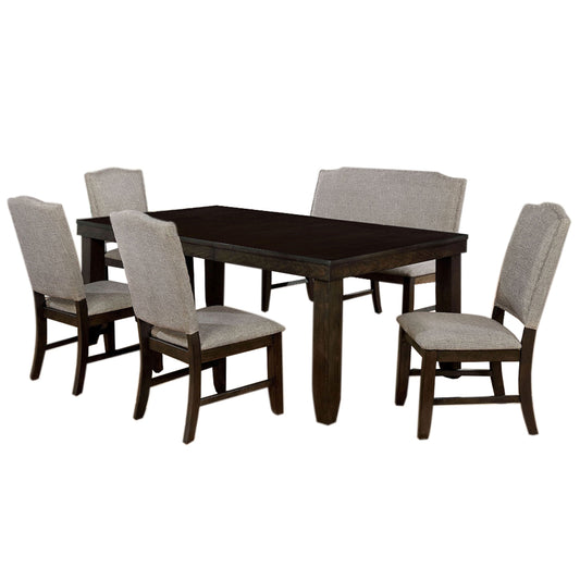 Teagan 6 Pc. Dining Table Set w/ Bench Dark Walnut