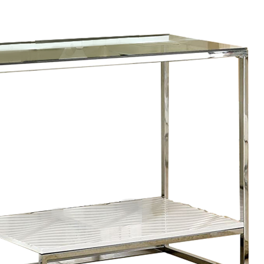 VENDI Sofa Table in White/Chrome finish