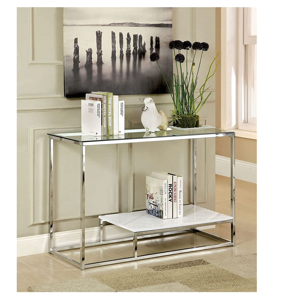 VENDI Sofa Table in White/Chrome finish