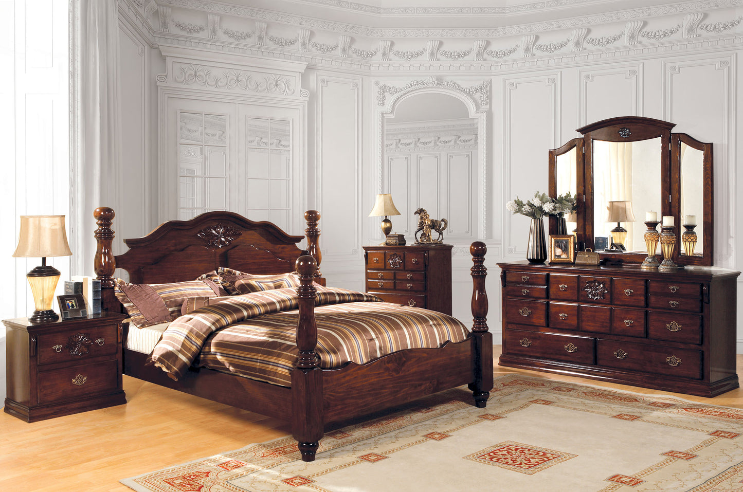Tuscan II Cal.King Bed Glossy Dark Pine